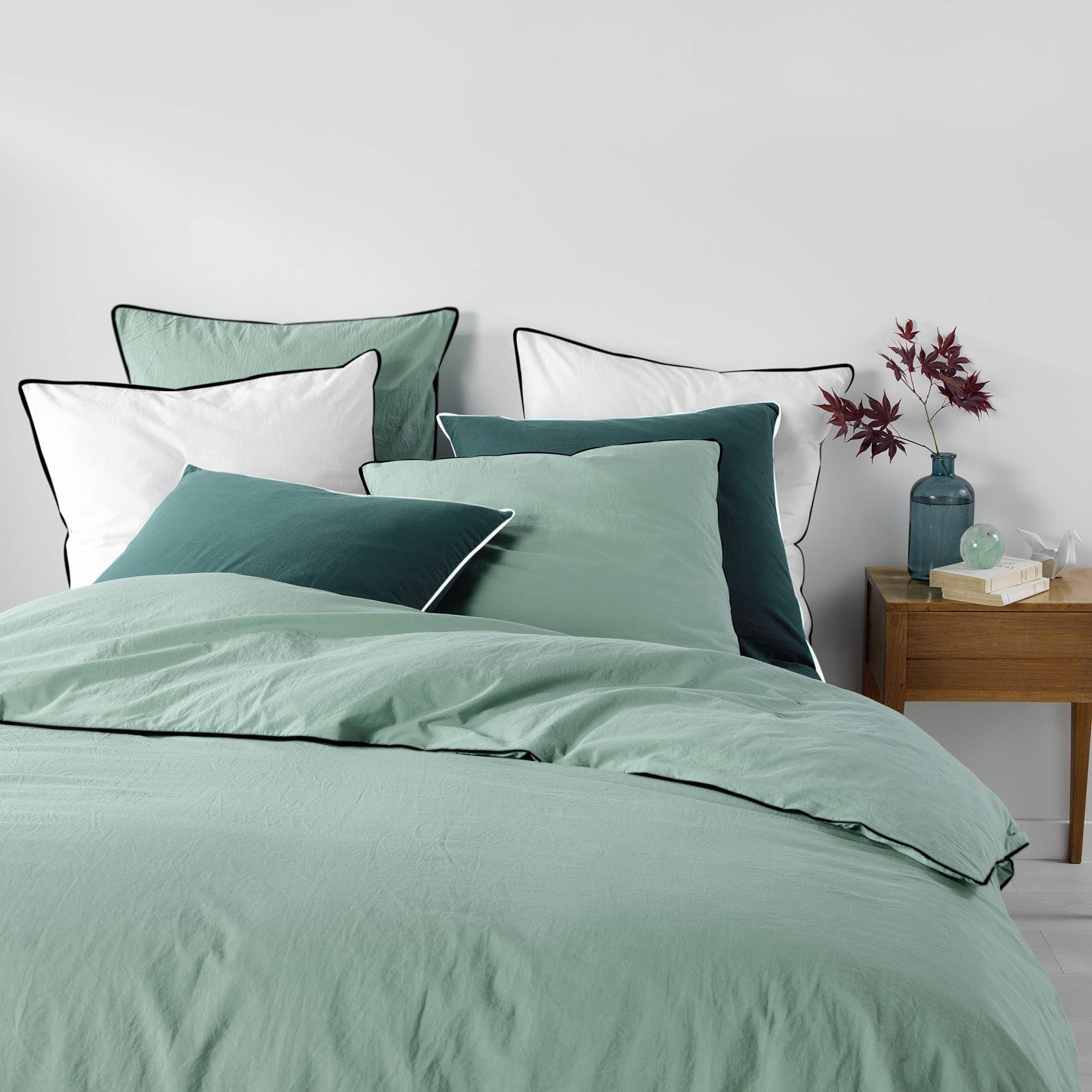 Douceur d'Intérieur, 3-Piece Bed Linen Set (240 x 220 cm) Sage 100% Cotton