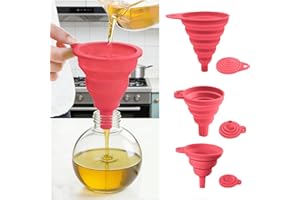 3 Pack Foldable Funnel Set Kitchen Funnel with Collapsible Design for Bottles Jars Containers Daily Kitchen Use(Pink)