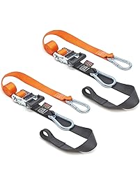 1&frac12;" x 6&frac12;ft PowerTye Made in USA Heavy-Duty Ratchet Tie-Downs with Carabiner Hooks, Orange/Black (pair)