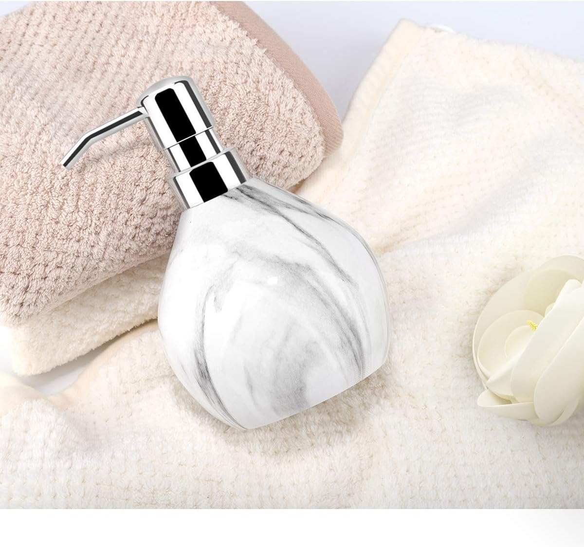 Luxspire Hand Soap Dispenser, 15.2 oz Countertop Hand Lotion Pump Bottles, Lotion Container, Refillable Liquid Hand Soap Jar, Resin Shower Dispensers for Bathroom, Kitchen - White Marble: Home & Kitchen