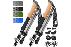 HIKER HUNGER OUTFITTERS Premium Foldable Hiking Poles by USA Brand - Adjustable, Lightweight Trekking Poles Made of Aircraft Aluminum, Metal Flip Locks & Comfortable Real Cork and EVA Foam Grips