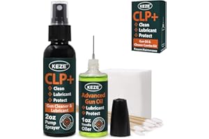 Keze Gun Oil CLP Gun Cleaner Lubricant Kit - 2 oz. Fine Mist Pump Sprayer & 1 oz. Needle Oiler Cleaning Patches, Cleaning Swabs Premium Maintenance Rust Preventative Synthetic Oil Solvent