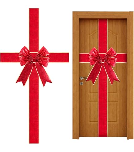Nœud De Noël Réutilisable Rouge – 200 X 10 Cm, Satin – Pour Décorer Portes, Armoires, Arbre, Couronnes, Meubles