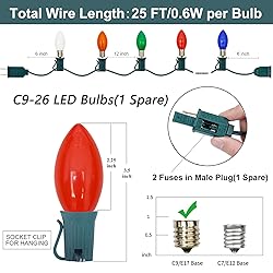 SUNSGNE C9 LED Christmas Lights Outdoor, 25FT