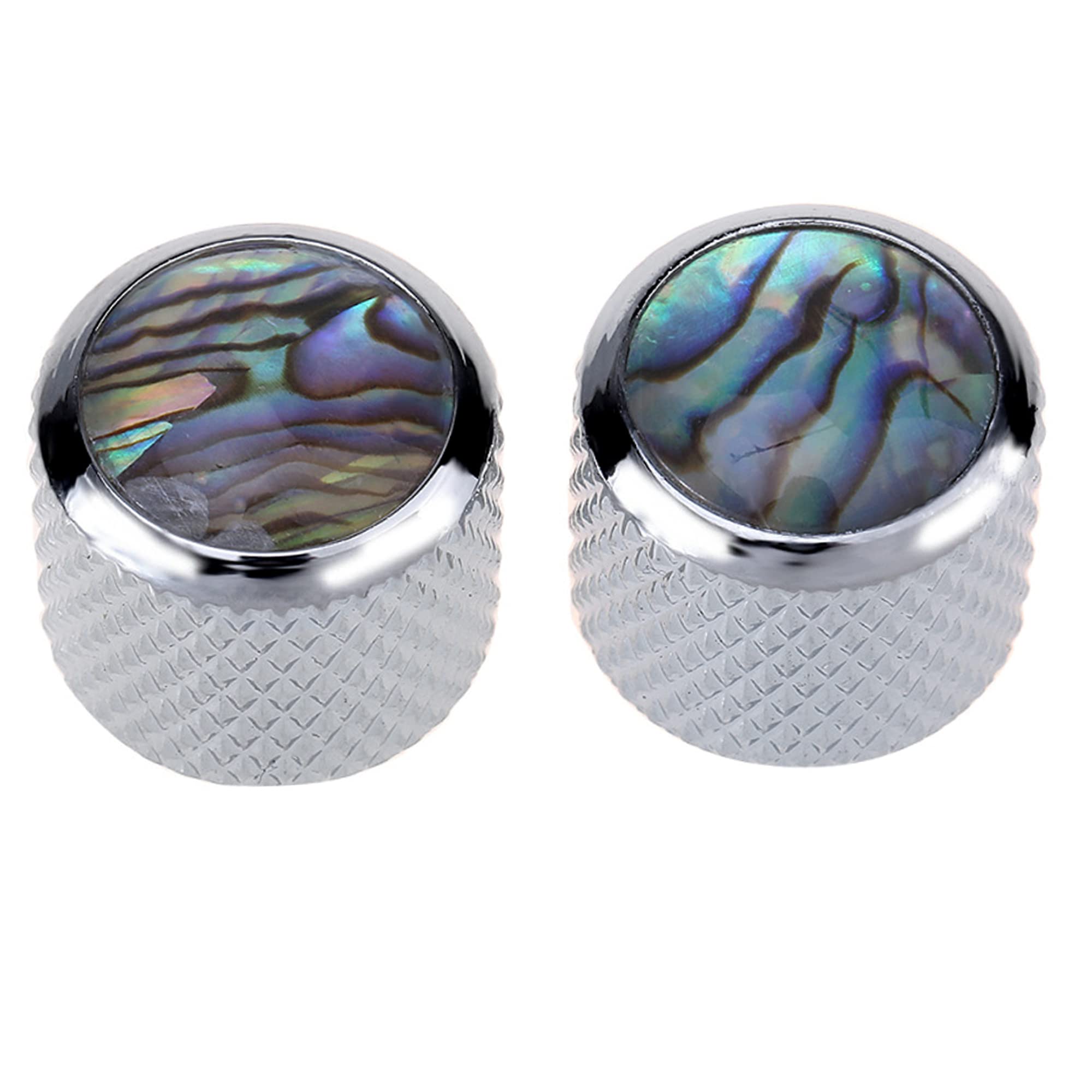 Musiclily Pro Traditional Metal Metric Size Abalone Top Dome Knobs for Tele Telecaster Electric Guitar or Bass, Chrome (Set of 2)