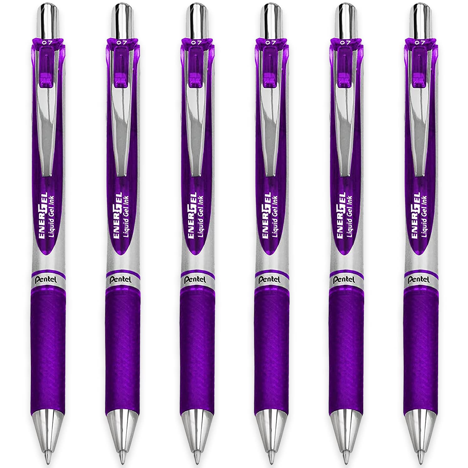Pentel EnerGel XM BL77 - Retractable Liquid Gel Ink Pen - 0.7mm - 54% Recycled - Violet Ink - Pack of 6