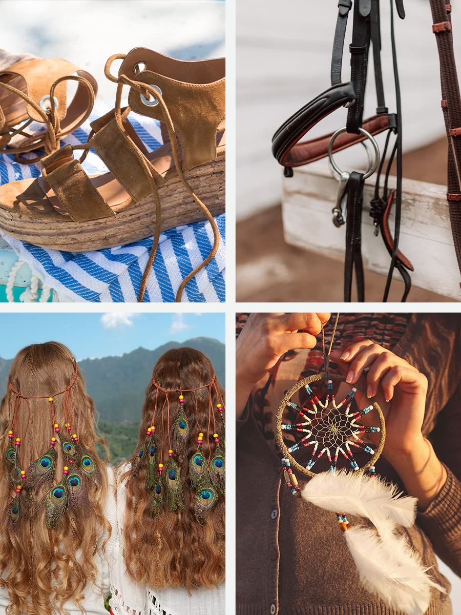 Mandala Crafts Round Cowhide Genuine Black Leather Cord for Jewelry Making Kumihimo Leather Rope Spool - Black Leather String Lace - 20 Yds 1mm Leather Cording