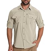Men's Fishing Shirts with Zipper Pockets Sun Protection UPF 50+ Quick Dry Long Sleeve Hiking Shirt for Travel Safari