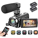 ビデオカメラ AiTechny デジタルビデオカメラ HD1080P 遠隔操作可 外付けマイク 3.0インチ液晶ディスプレイ 16倍デジタルズーム モコン付属 バッテリー*2 三年保証
