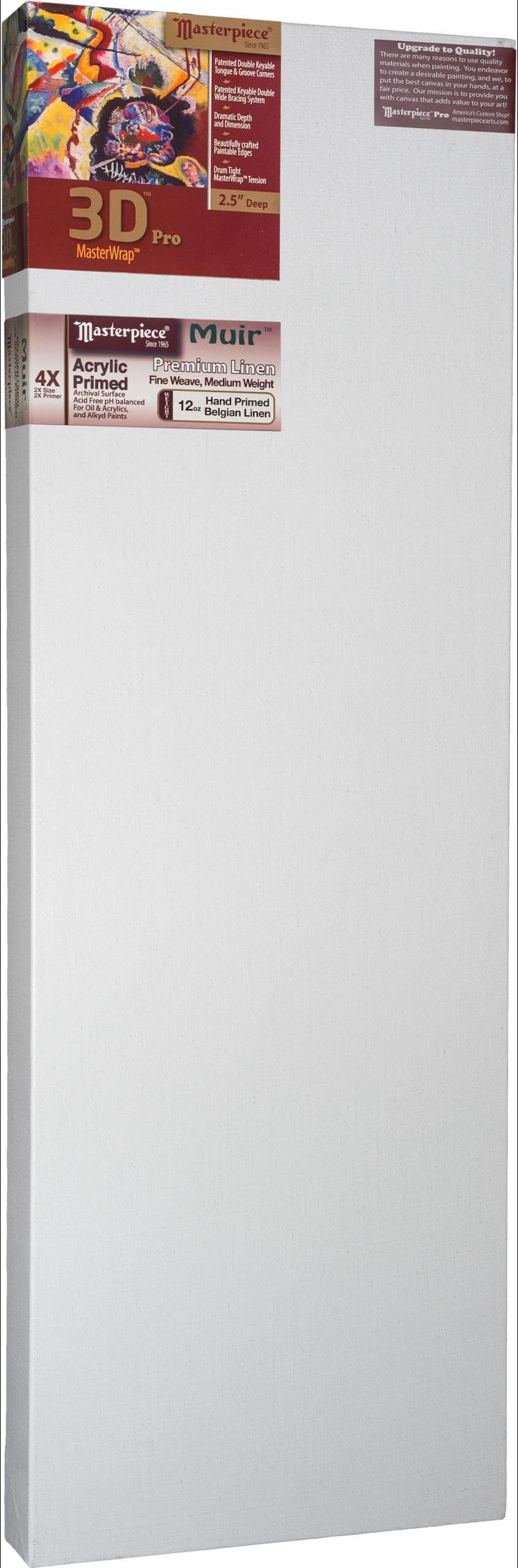MASTERPIECE Z1DA-0775 3D Pro 2.5″ Deep Muir Belgian Linen 12.0 oz Acrylic Primed Stretched Canvas 7″ x 75″ White