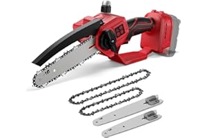 3D VO INN Mini Chainsaw for Milwaukee 18V Battery, Auto-Oiler, 8-Inch and 6-Inch 2-IN-1 Brushless Cordless Pruning Chainsaw, 750W Chain saw 4000RPM for Wood Cutting, Tree Trimming (NO Battery) (Red)