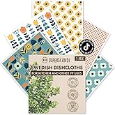 SUPERSCANDI 5 Pack Swedish Dishcloths for Kitchen - 100% Biodegradable & Compostable | Reusable Paper Towels Washable, Food-Safe & Without Plastic - Dish Rags Suitable for Any Surface | Scandi Design