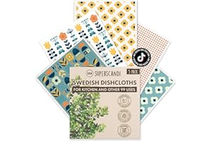 SUPERSCANDI 5 Pack Swedish Dish Cloths for Kitchen - 100% Biodegradable & Compostable | Washable Kitchen Cloths, Food-Safe & 