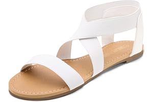 DREAM PAIRS Women's Elastic Ankle Strap Flat Sandals Summer Dressy Shoes Cute Strappy Gladiator Sandals