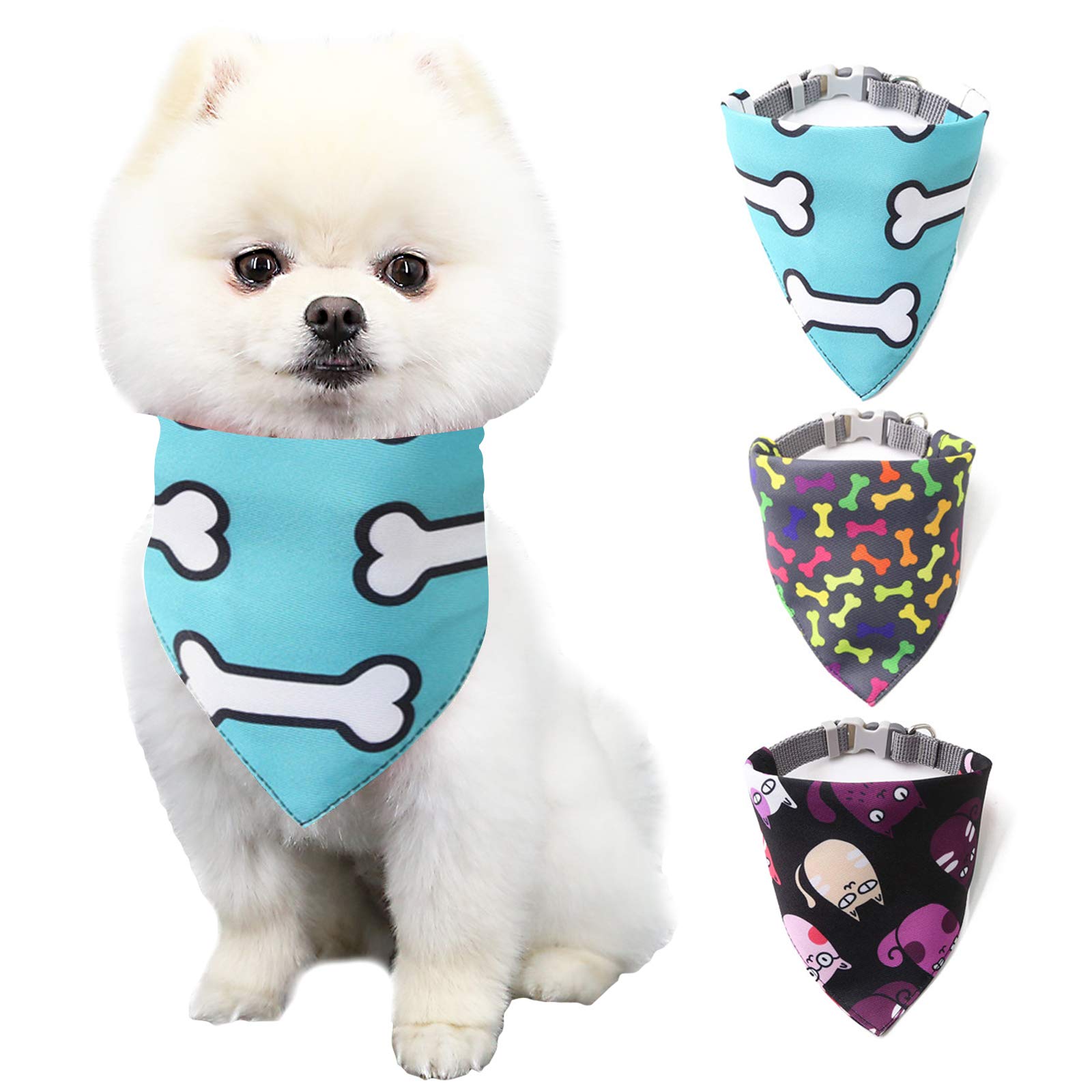 Elinala Dog Bandana, Small Pet Bandana, 3PCS Cute Adjustable Triangle Cat and Dog Bandana Bib Scarf Suitable for Small and Medium Pets (S)