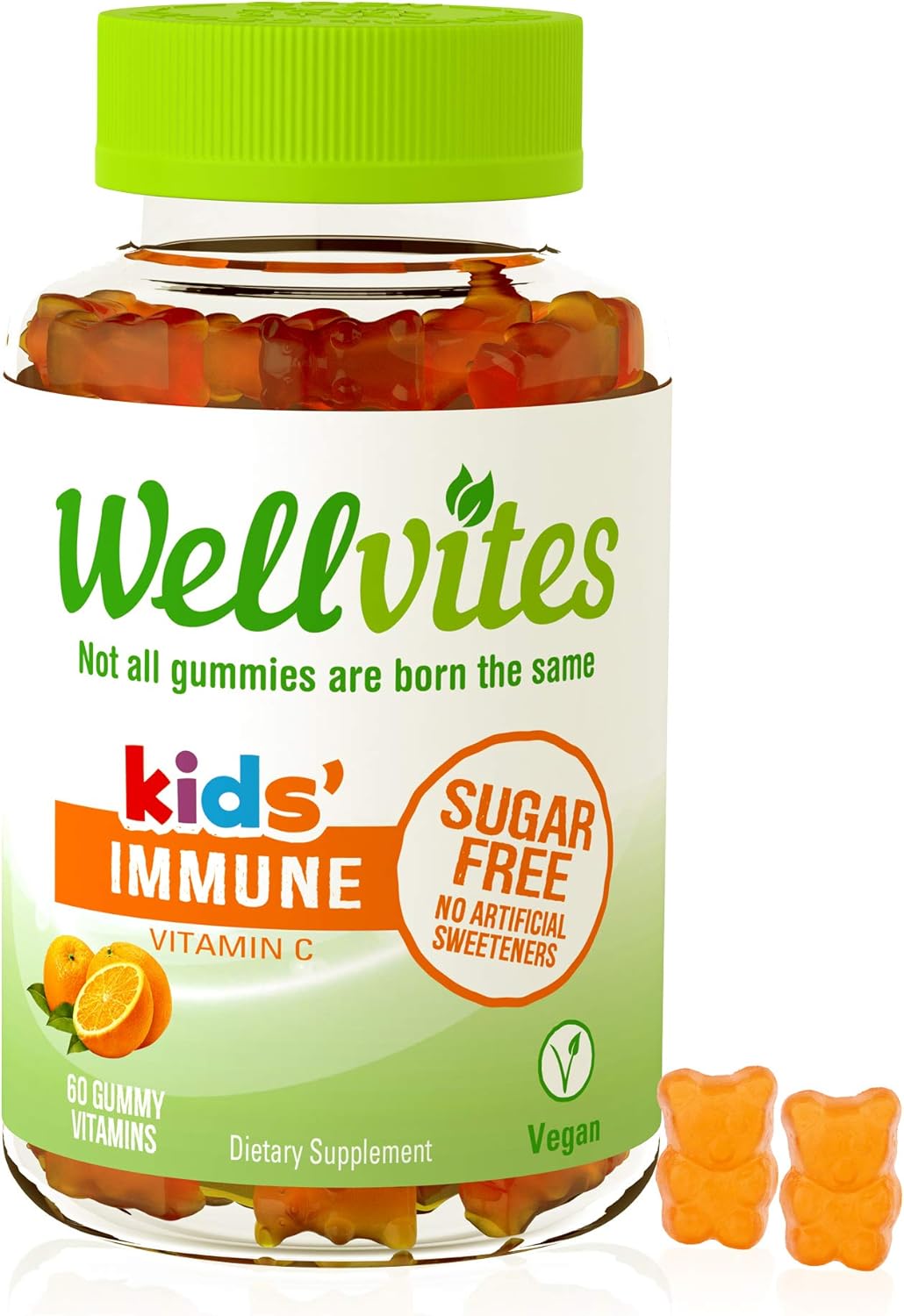 Wellvites Kids Immune Daily Sugar Free, Vegan Gummy Vitamin: Vitamin C - Sweetener Free, Gluten Free, Gelatin Free and Non-GMO, 60 Count (30 Day Supply)