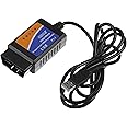 X AUTOHAUX Mini OBDII USB V1.5 Scanner OBD2 Adapter Diagnostic Cable for Multi-Brands CAN-Bus for Windows Car Fault Scanner OBDII Computer Tester Diagnostic Coding Tool with Manual 9-16V ABS Black