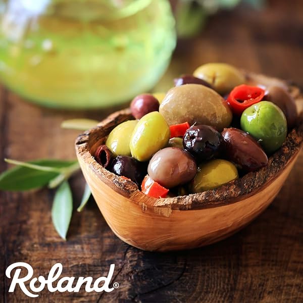 ROLAND FOODS GREEK COUNTRY OLIVE MIX, WHOLE OLIVES MARINATED WITH GARLIC AND PEPPERONCINI PEPPERS, SPECIALTY IMPORTED FOOD, 4 LB 6 OZ TUB