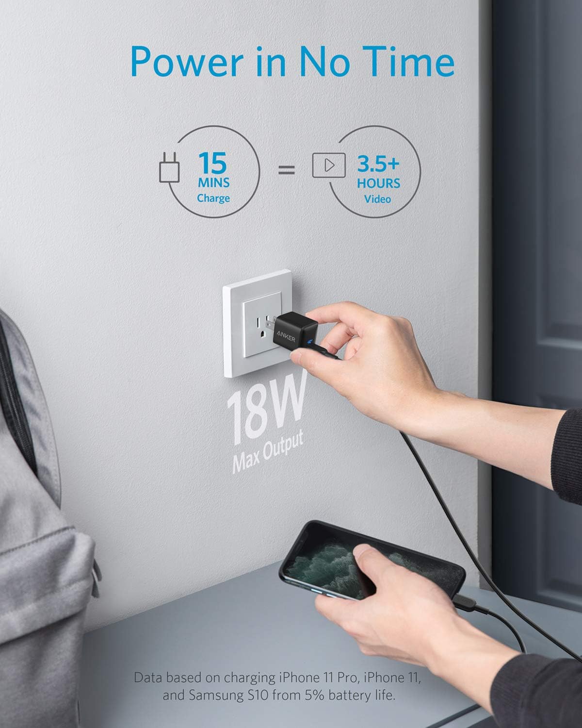 Anker Nano USB C Charger, 18W PIQ 3.0 Durable Compact Fast Charger, PowerPort III USB-C Power Adapter for iPhone 11/11 Pro/11 Pro Max/XR/XS/X, Galaxy S10, Pixel 4/3, iPad Pro, Nintendo Switch and More