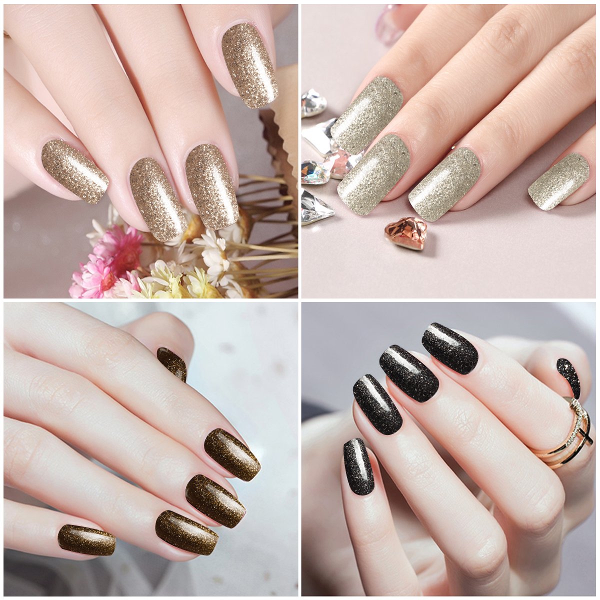 Saviland 6 Colors Glitter Nail Polish Set Super Bling Gel Soak Off UV LED Gel Polish Nail Lacquer Set DIY Nail Art Manicure Kit 10ml