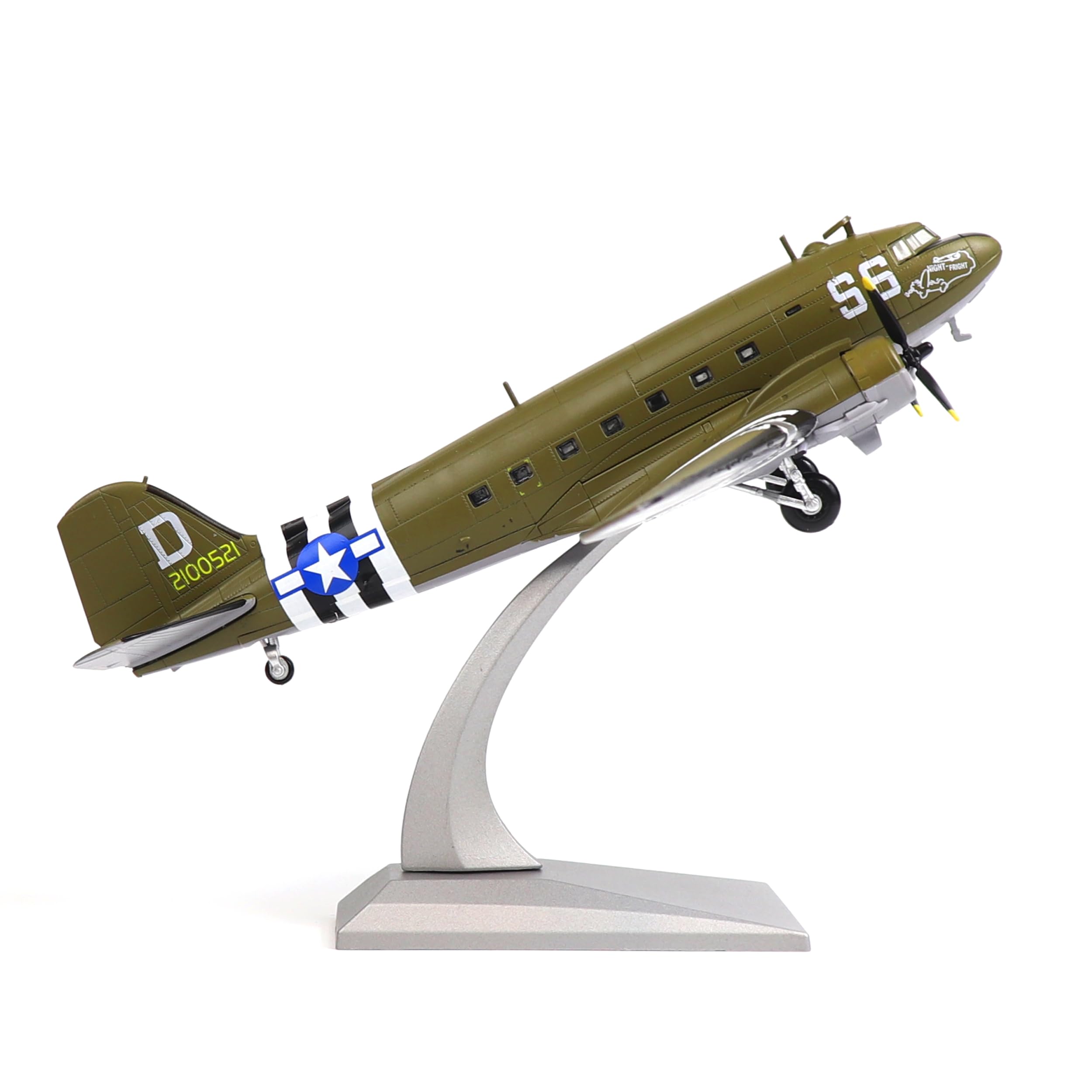 NUOTIE Douglas C-47 Skytrain 1/100 Metal Diecast Aircraft Model kit, WW? US C47 'Night Fright' Military Transport Model Airplane for Adult Collection or Gift