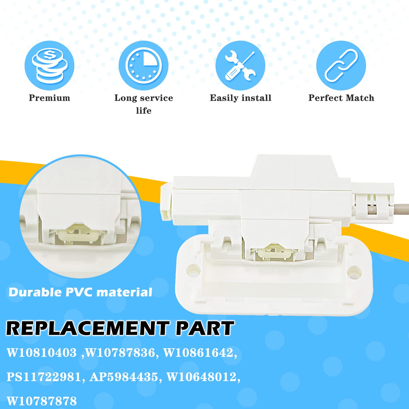 Replacement for Whirlpool Cabrio Maytag Bravos XL Kenmore Lid Lock Switch, W10810403 W10787836 W10861642 Washer Lid Lock Latch Replace AP5984435 PS11722981 10-Year Warranty