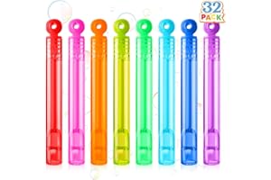 JOYIN 32 Pack Mini Bubble Wands, 8 Colors Circle Party Favors for Kids, Goodie Bag Stuffers, Treasure Box Toys, Classroom Prizes for Boys Girls