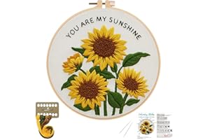 Nuberlic Sunflower Embroidery Kit for Beginners -Adults Starter Cross Stitch Kit DIY Needlepoint with Hoop, Pre-Printed Fabric, Threads & Step-by-Step Guide