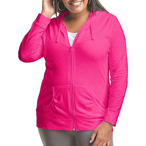 JUST MY SIZE womens Slub-cotton Full-zip Lightweight Women's