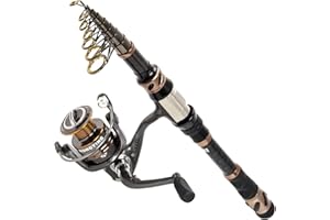 PLUSINNO Fishing Rod and Reel Combos - Carbon Fiber Telescopic Fishing Pole - Spinning Reel 12 +1 Shielded Bearings Stainless Steel BB