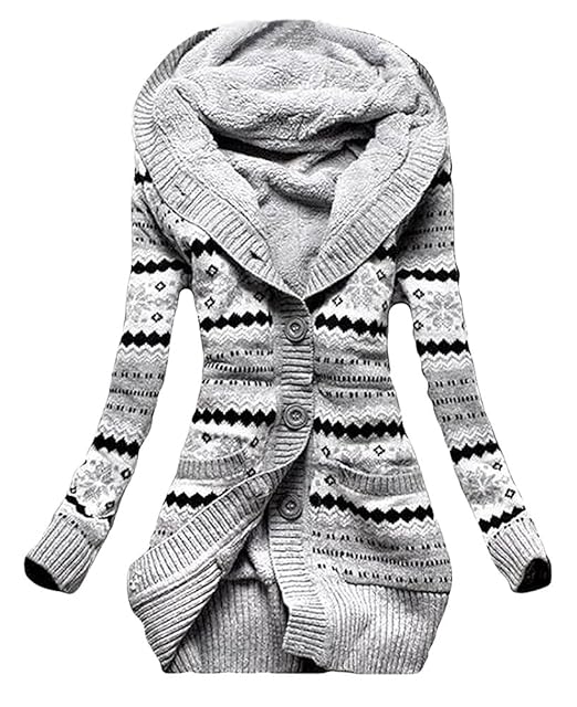 Minetom Damen Vlies Gestrickt Taste Pullover Oberbekleidung Mit Kapuze Strickjacken Kapuzenpullover Strickwaren Mäntel