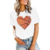LOTUCY Basketball Shirts for Women and Mom Funny Heart Graphic Casual Lover Gifts