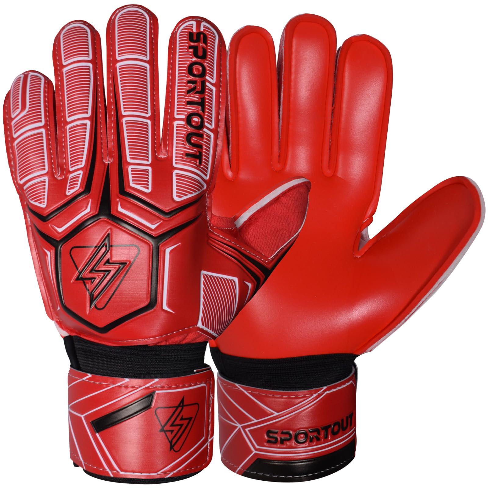 Photo 1 of Sportout Goalie Gloves, Goalkeeper Gloves with Finger Protection, Breathable Soccer Goalie Gloves, 4mm Latex, for Kids Youth and Adult(Red,7)
