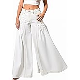 EZAPINE Women Bell Bottom Jeans High Waist Stretch Wide Leg Baggy Flared Pleated Vintage Casual Loose Denim Pants