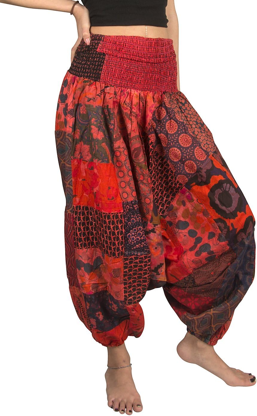 Tribe Azure 100% Cotton Casual Pants Patchwork Comfortable Baggy Yoga Hippie Boho Colorful