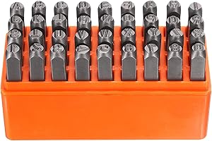 HARFINGTON 36pcs Metal Stamping Kit 1/4" (6mm) Steel Uppercase Letter and Number Punch Set (A-Z / 0-8 / "&" Symbol) Punch Pre