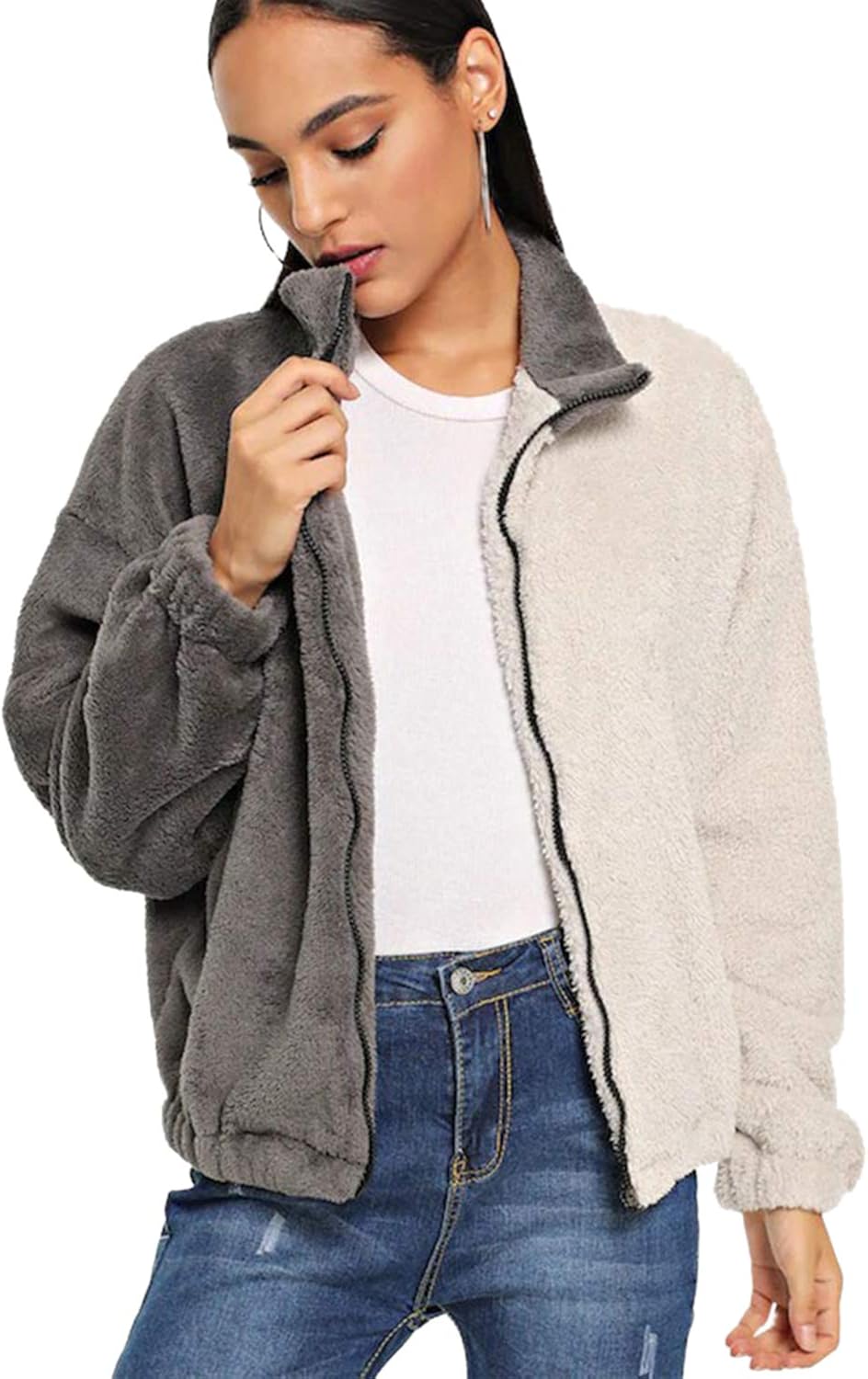 fuzzy jacket zip up