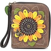 CHALA Handbags- Zip Around Wallet, Wristlet, 8 Credit Card Slots Sturdy Coin Purse for women (Sunflower)