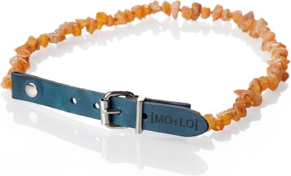 Mo + Lo Naturals Natural Raw Baltic Amber Collar - for Dogs and Cats - Nautical Blue - 100% Authentic,