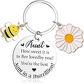 Celavoy Aunt Birthday Keychain Gifts - Cute Tiny Bee Flower Key Chain for Women Girls Her Christmas Thanksgiving Sweet Best Aunts Ever Gift from Niece Nephew Funny Ideals Auntie Keyring Accessories