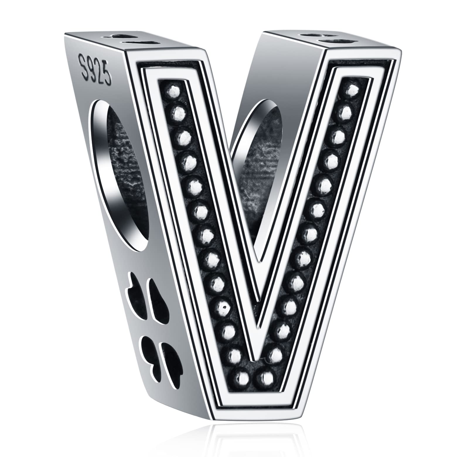 Letter V Charms, Initial V Alphabet Beads in Vintage 925 Sterling Silver, fits Pandora Charm Bracelet, Personalized Gift for Lovers/Valentines