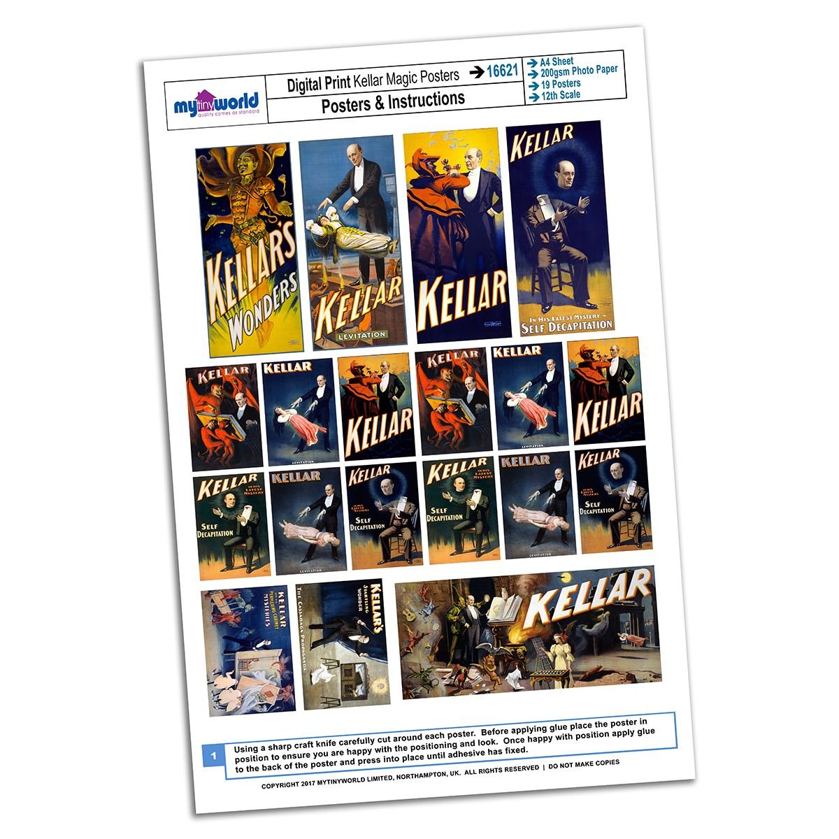 MyTinyWorld Dolls House Miniature Complete Set Kellar Magic Posters A4 Value Sheet