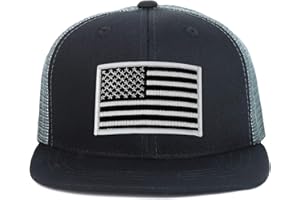 Armycrew Youth Kid's Black White American Flag Patch Flat Bill Snapback Trucker Cap