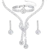 Telooco Silver Rhinestone Jewelry Set for Women - Rhinestone Necklace Crystal Dangle Earrings Bracelet Set, Bling Wedding Formal Costume Jewelry Sets for Women and Brides