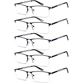 KONHAGO Blue Light Blocking Reading Glasses for Men, Half Frame Metal Readers Spring Hinge Eyeglasses Anti Eyestrain/Glare/UV