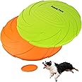 PrimePets 2 Pack 7 Inch Dog Frisbees, Durable Dog Toys, Nature Rubber Floating Flying Saucer for Water Pool Beach, Orange and