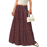 CFLONGE Summer Maxi Skirts for Women 2026 Fashion Boho Long Skirt Trendy Floral High Waist A Line Beach Skirt Vacation Outfit