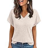AUTOMET Women Tops Spring Vacation Summer Sweaters Short Sleeve Shirts 2026 Fashion Dressy Casual Business V Neck Blouses