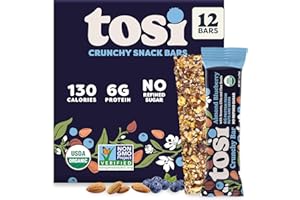 Tosi Nut Bars, Almond Blueberry, Healthy Snacks for Adults & Kids, Plant Based Crunchy Bars (5G Protein), Organic Keto Snacks, Vegan, Gluten & Soy Free, Low Sugar, Omega 3s, 1oz, 12-Pack