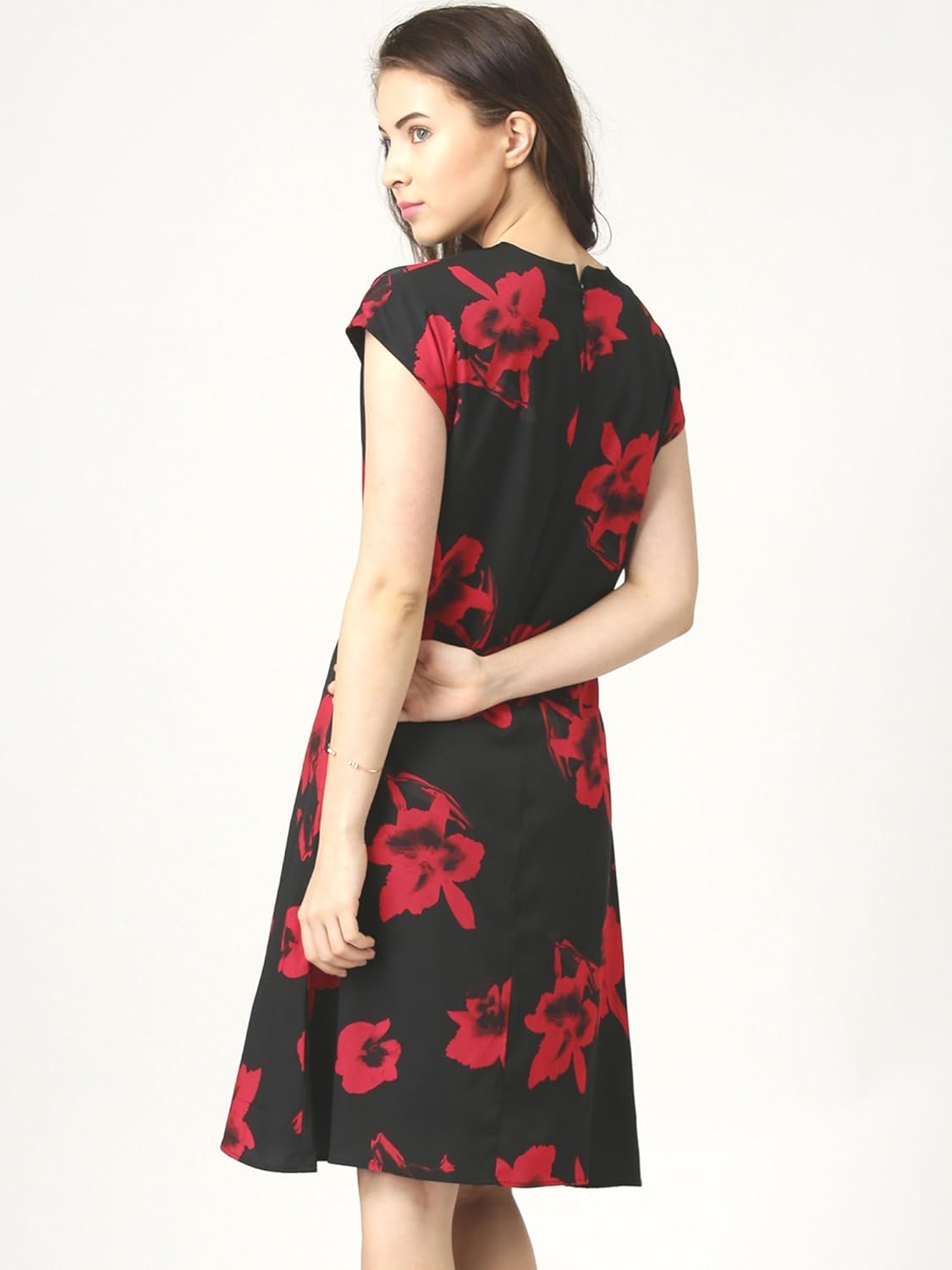 marie claire women's a-line dress (mc10133--s, black and red, small)